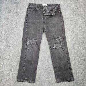We The Free Jeans Womens 29 Black Distressed Ripped Button Fly Straight Leg